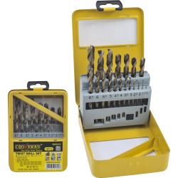 Σέτ 19 τρυπάνια Τιτανίου HSS σε μεταλλικό βαλιτσάκι - CROWNMAN