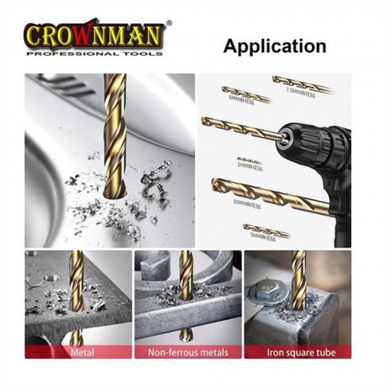 Σέτ 19 τρυπάνια Τιτανίου HSS σε μεταλλικό βαλιτσάκι - CROWNMAN