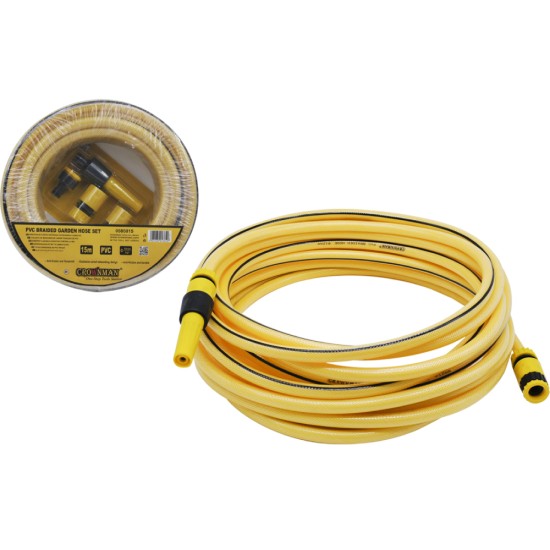 Σέτ λάστιχο κήπου PVC με 2 ταχυσυνδέσμους,1 αντάπτορα και 1 ακροφύσιο 12mm X 16mm X 15mt - CROWNMAN