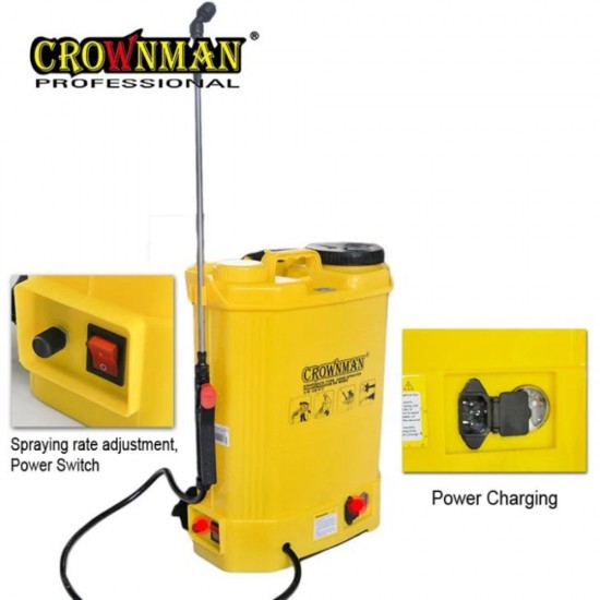 Ηλεκτρικός επαναφορτιζόμενος ψεκαστήρας μπαταρίας 16 Λίτρων - CROWNMAN