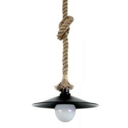 Κρεμαστό φωτιστικό από καφέ σχοινί και μαύρο μέταλλο 1XE27 D:36cm (4382-BL) - INLIGHT