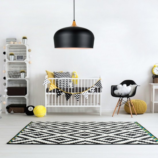 Κρεμαστό φωτιστικό από μαύρο μέταλλο και ξύλο D:35cm (4387-Black) - INLIGHT