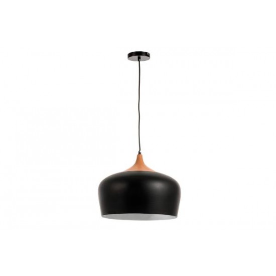 Κρεμαστό φωτιστικό από μαύρο μέταλλο και ξύλο D:35cm (4387-Black) - INLIGHT