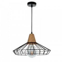 Κρεμαστό φωτιστικό από μαύρο μέταλλο και ξύλο 1XE27 D:40cm (4389) - INLIGHT