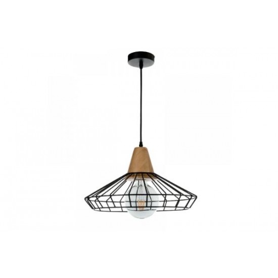 Κρεμαστό φωτιστικό από μαύρο μέταλλο και ξύλο 1XE27 D:40cm (4389) - INLIGHT