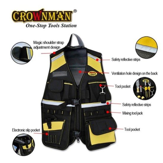 Γιλέκο εργασίας Μάυρο - Κίτρινο CROWNMAN