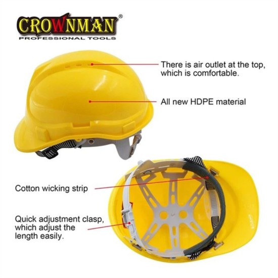 Κράνος εργοταξίου κίτρινο HDPE CROWNMAN