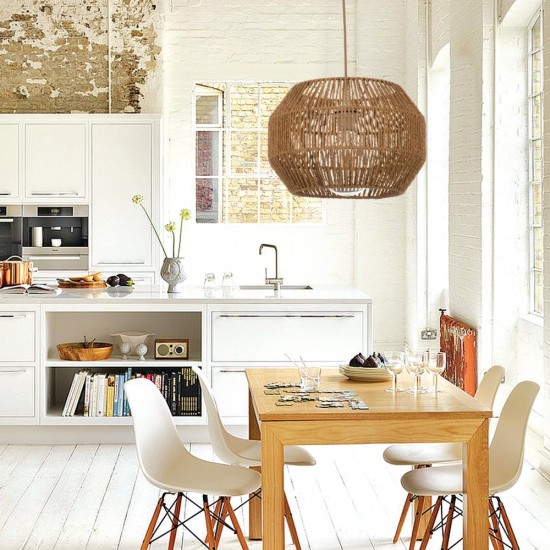 Κρεμαστό φωτιστικό καφέ από σχοινί 1XE27 D:35cm (4503) - INLIGHT