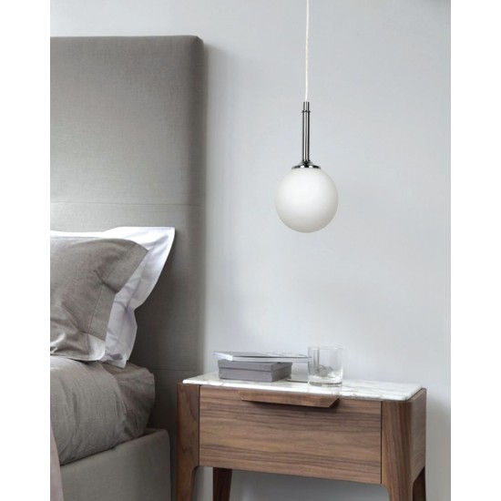 Pendant light made in black metal and opal glass 1XG9 D:13cm (4514-1) - INLIGHT