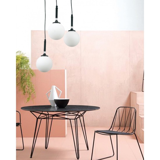Pendant light made in black metal and opal glass 3XG9 D:30cm (4514-3) - INLIGHT