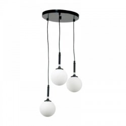 Κρεμαστό φωτιστικό από μαύρο μέταλλο και λευκή οπαλίνα 3XG9 D:30cm (4514-3) - INLIGHT