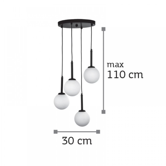 Pendant light made in black metal and opal glass 3XG9 D:30cm (4514-3) - INLIGHT