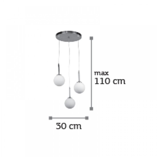 Pendant light made in black metal and opal glass 3XG9 D:30cm (4514-3) - INLIGHT