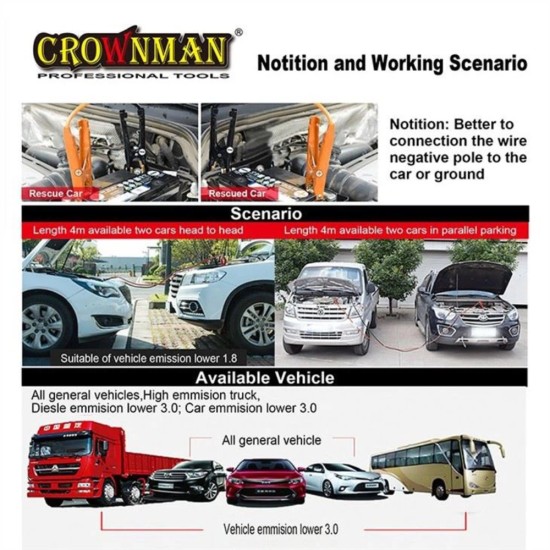 Καλώδια εκκίνησης μπαταρίας αυτοκινήτου 800A / 3 μέτρα  - CROWNMAN