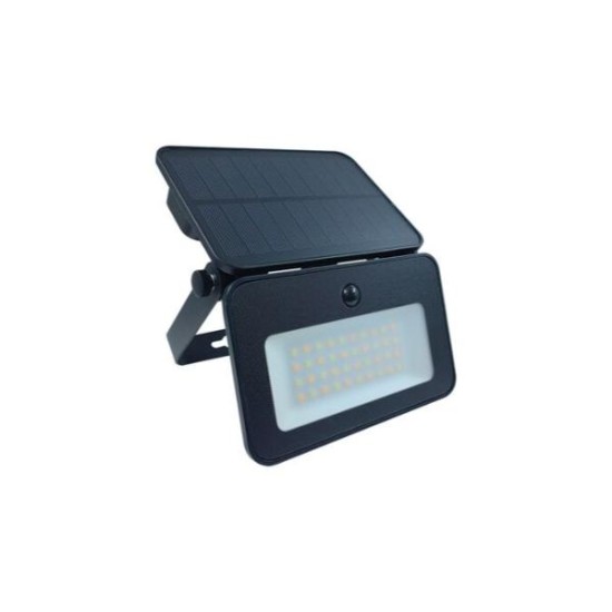 Ηλιακός Προβολέας LED 6W  Mε Aνιχνευτή Κίνησης Υπερύθρων + Φωτοκύταρρο ημέρας νύχτας  900lm 3CCT Μάυρος - Adeleq 