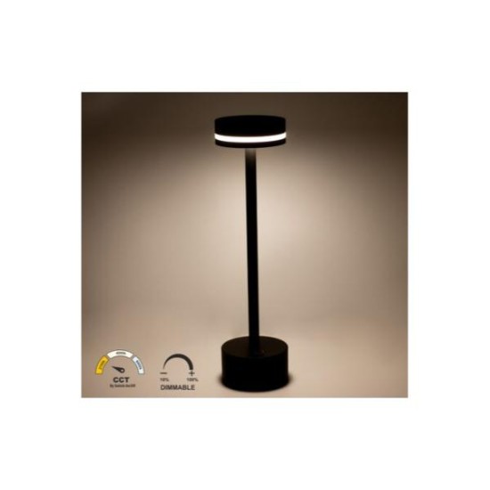 Φωτιστικό LED επαναφορτιζόμενο 2W 5VDC CCT Dimmable Μάυρο - adeleq