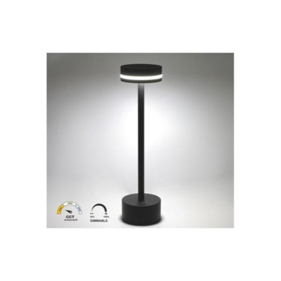 Φωτιστικό LED επαναφορτιζόμενο 2W 5VDC CCT Dimmable Μάυρο - adeleq