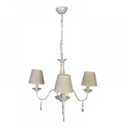 Κρεμαστό φωτιστικό από λευκή πατίνα, κρύσταλλα και υφασμάτινο καπέλο 3XE14 D:55cm (5010-3) - INLIGHT