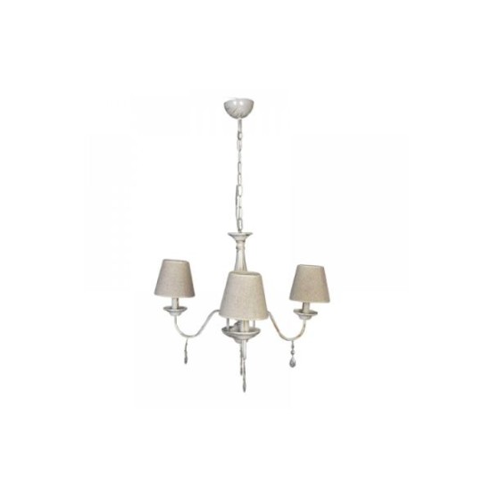 Κρεμαστό φωτιστικό από λευκή πατίνα, κρύσταλλα και υφασμάτινο καπέλο 3XE14 D:55cm (5010-3) - INLIGHT