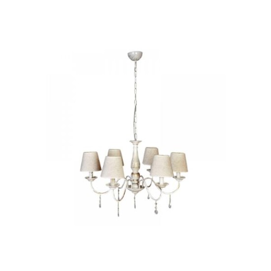 Κρεμαστό φωτιστικό από λευκή πατίνα, κρύσταλλα και υφασμάτινο καπέλο 3XE14 D:55cm (5010-3) - INLIGHT