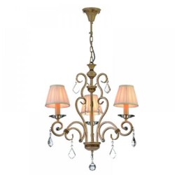 Κρεμαστό φωτιστικό από μπεζ μέταλλο κρύσταλλα και υφασμάτινο καπέλο 3XE14 D:50cm (5276-3) - INLIGHT