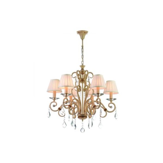 Pendant light made beige metal crystals & fabric shades 3XE14 D:50cm (5276-3) - INLIGHT