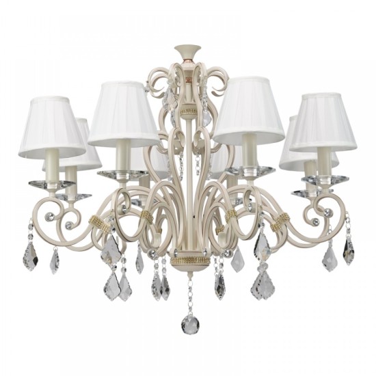 Pendant light made beige metal crystals & fabric shades 3XE14 D:50cm (5276-3) - INLIGHT