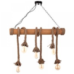 Κρεμαστό φωτιστικό από καφέ σχοινί και μπαμπού 6XE27 D:90cm (5307-6) - INLIGHT