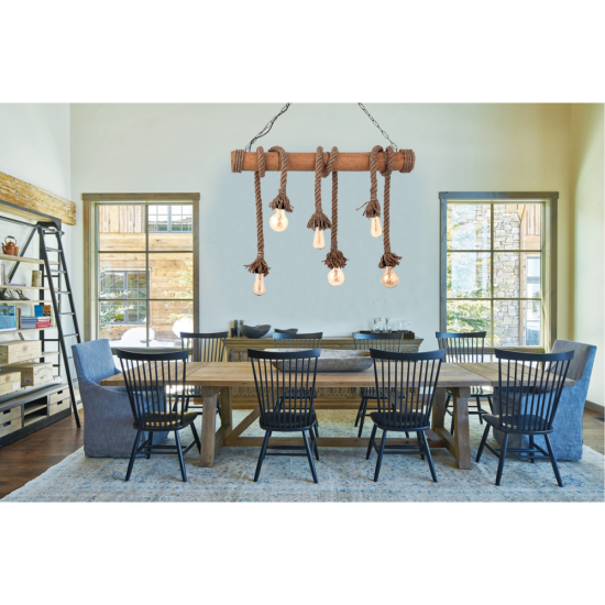 Κρεμαστό φωτιστικό από καφέ σχοινί και μπαμπού 6XE27 D:90cm (5307-6) - INLIGHT