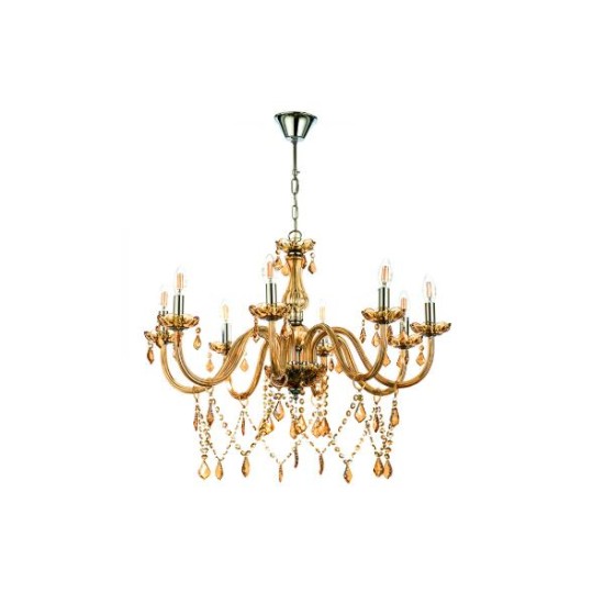 Pendant light made in amber glass and crystals 3XE14 D:55cm (5314-3-AMBER) - INLIGHT