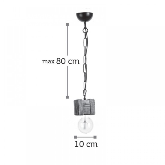 Κρεμαστό φωτιστικό από ξύλο και σχοινί 1XE27 D:10cm (5318-1) - INLIGHT
