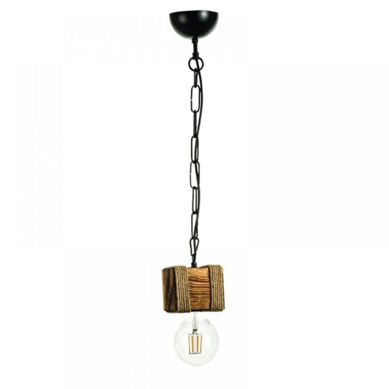 Κρεμαστό φωτιστικό από ξύλο και σχοινί 1XE27 D:10cm (5318-1) - INLIGHT