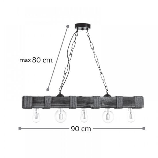 Κρεμαστό φωτιστικό από ξύλο και σχοινί 5XE27 D:90cm (5318-5) - INLIGHT