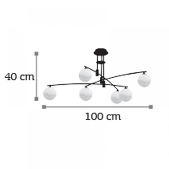 Pendant light made in black metal, and opal glass 6XG9 D:100cm (6036-6) - INLIGHT