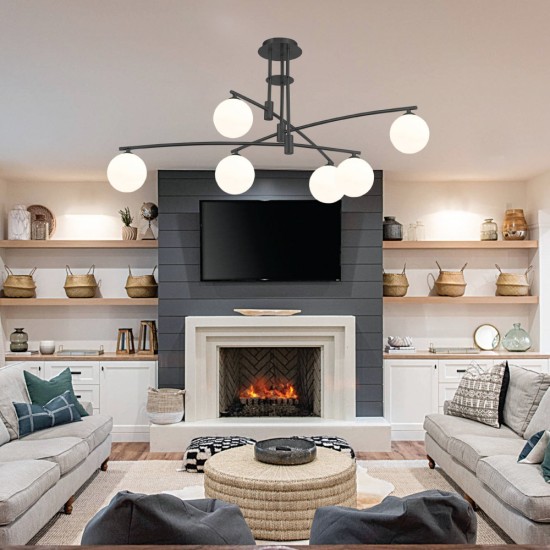 Pendant light made in black metal, and opal glass 6XG9 D:100cm (6036-6) - INLIGHT