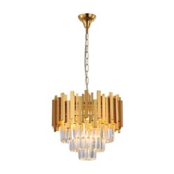 Κρεμαστό φωτιστικό από χρυσαφί αλουμίνιο και κρύσταλλα 4XE14 D:40cm (6068-4) - INLIGHT