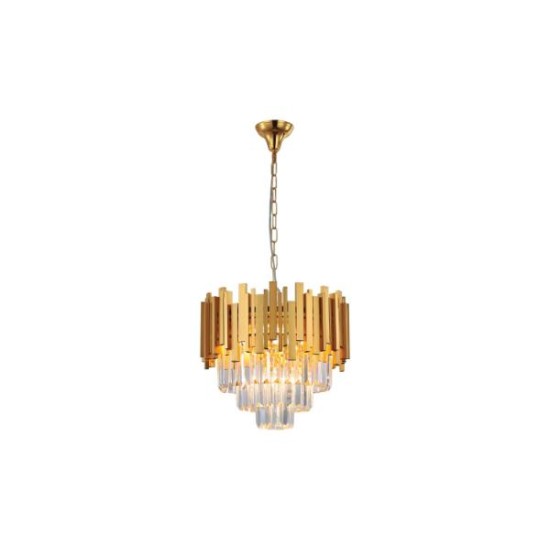 Κρεμαστό φωτιστικό από χρυσαφί αλουμίνιο και κρύσταλλα 4XE14 D:40cm (6068-4) - INLIGHT