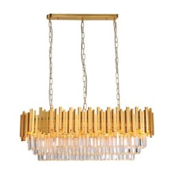 Κρεμαστό φωτιστικό από χρυσαφί αλουμίνιο και κρύσταλλα 12XE14 D:100cm (6069-12) - INLIGHT