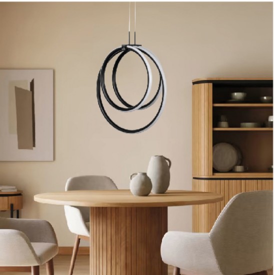 Κρεμαστό φωτιστικό LED 40W 3CCT απο μάυρο αλουμίνιο & Ακρυλικό (6080-Black) - INLIGHT