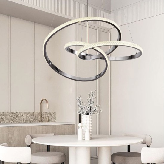 Κρεμαστό φωτιστικό LED 40W 3CCT απο χρώμιο μέταλλο και ακρυλικό D:45cm (6092-B-Chrome) - INLIGHT