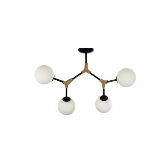 Pendant light made in black metal and opal glass 2XE27 D:40cm (6167-2-GL) - INLIGHT