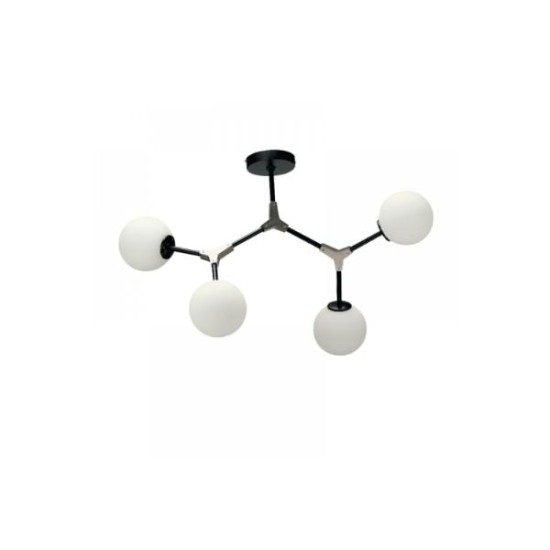 Pendant light made in black metal and opal glass 2XE27 D:40cm (6167-2-GL) - INLIGHT