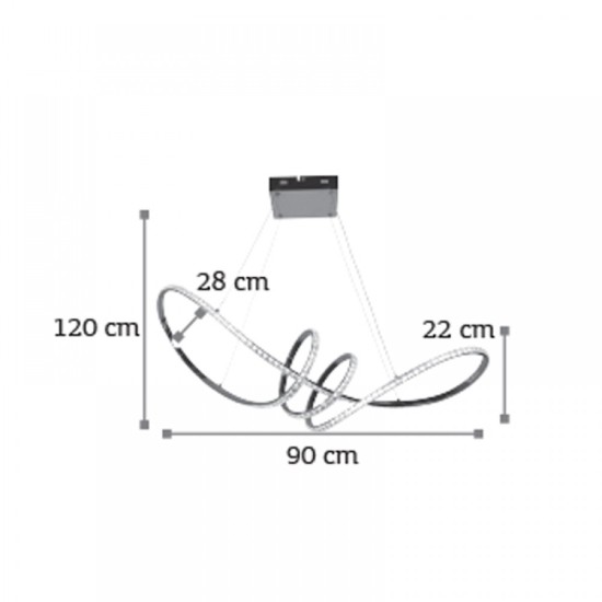 Κρεμαστό φωτιστικό LED 52W 4000k απο χρώμιο μέταλλο και κρύσταλλο 90x120cm (6182-Chrome) - INLIGHT