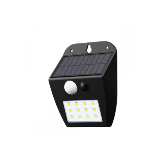 Φωτιστικό επίτοιχο ηλιακής ενέργειας με ανιχνευτή κίνησης & ημέρας νύχτας  εξωτερικού χώρου IP65 / 2W 3000K σε μαύρη απόχρωση Meribel (80207011S) - Inlight