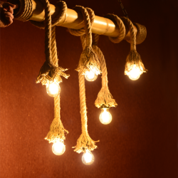 Pendant light 6 x E27 LED 40W Metal + Bamboo + Rope + Black PVC cable / Matt black + Natural 11Χ60ΧΗ170CM MERLIN - acadecor