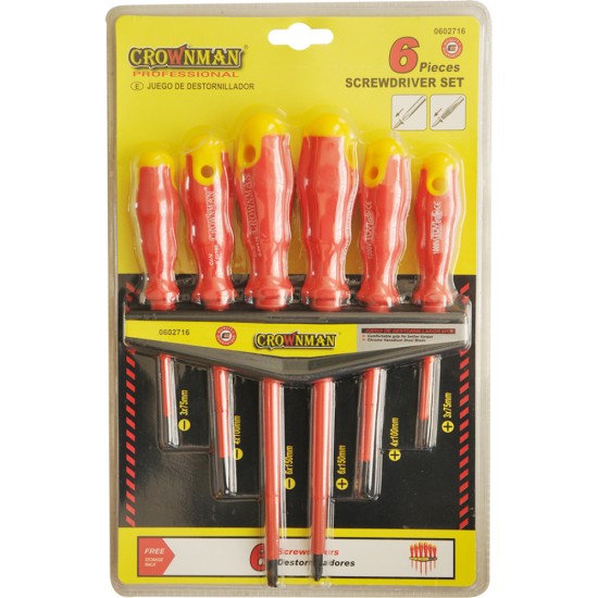 Σέτ 6 Κατσαβίδια CR-V Με μαγνήτη Κόκκινη Λαβή - CROWNMAN