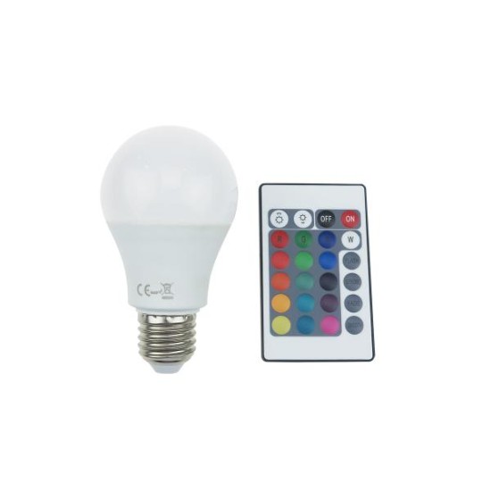 Λάμπα Led E27 A60 SMD 3000K + RGB Χειριστήριο A608RGBNW - Diolamp