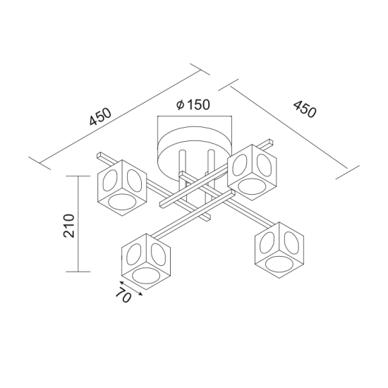 Ceilling light 4 x G9 28W Metal + Glass + Transparent cable / Chrome + Clear K9 45Χ45CM MARTINI - acadecor 
