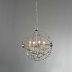 Φωτιστικό κρεμαστό 4 x E14 40W Μέταλλο + Κρύσταλλο + PVC καλώδιο / Σατέν Νίκελ + Διάφανο Φ40ΧΗ150CM CATANIA - acadecor