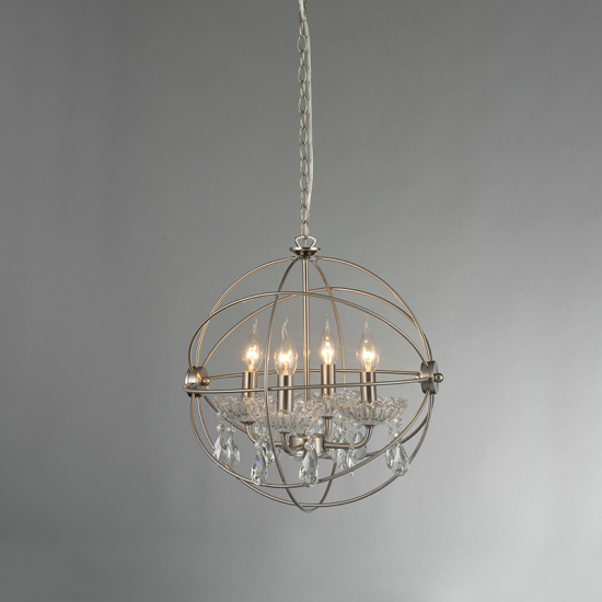 Φωτιστικό κρεμαστό 4 x E14 40W Μέταλλο + Κρύσταλλο + PVC καλώδιο / Σατέν Νίκελ + Διάφανο Φ40ΧΗ150CM CATANIA - acadecor